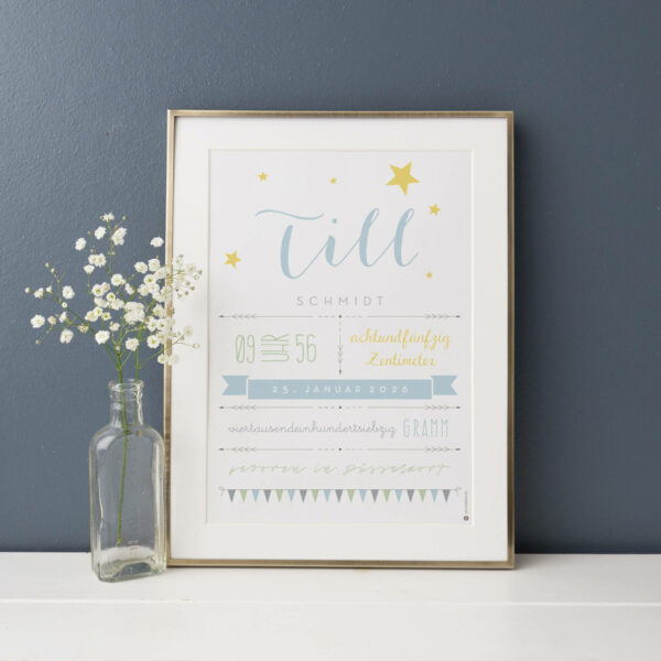 Personalisiertes Geburtsdaten Poster mit Namen und Geburtsdaten zur Geburt