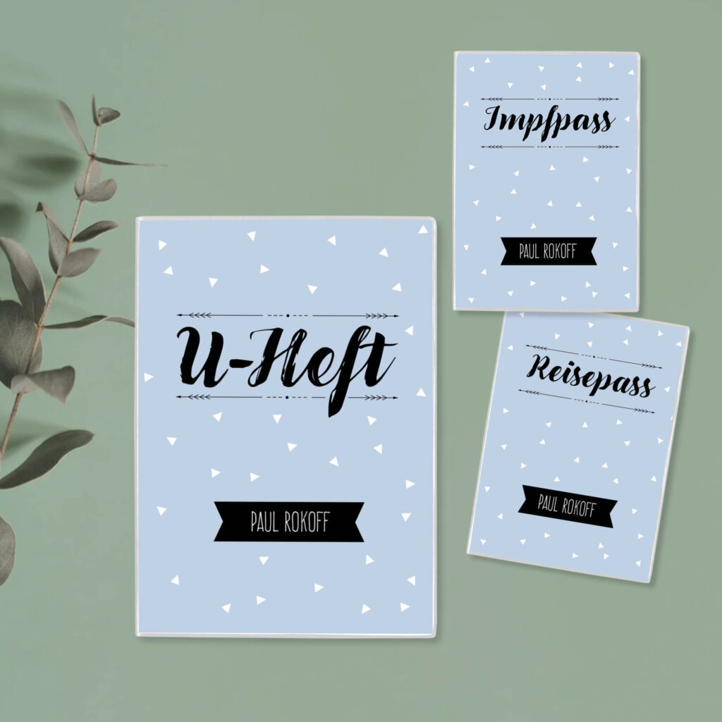 Personalisierte U-Heft- & Impfpasshülle, Set – Schutzhülle mit Namen – Geschenk zur Geburt – DIN A5/ DIN B7