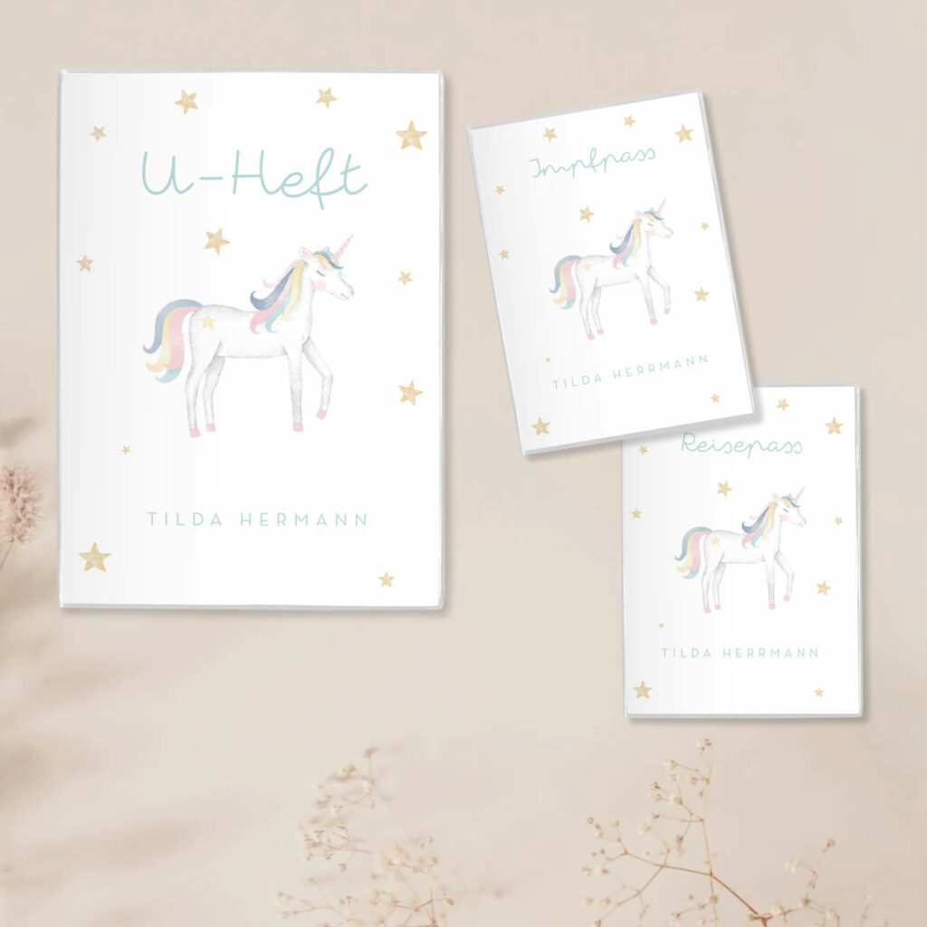 Personalisierte U-Heft- & Impfpasshülle, Set – Schutzhülle mit Namen – Geschenk zur Geburt – DIN A5/ DIN B7