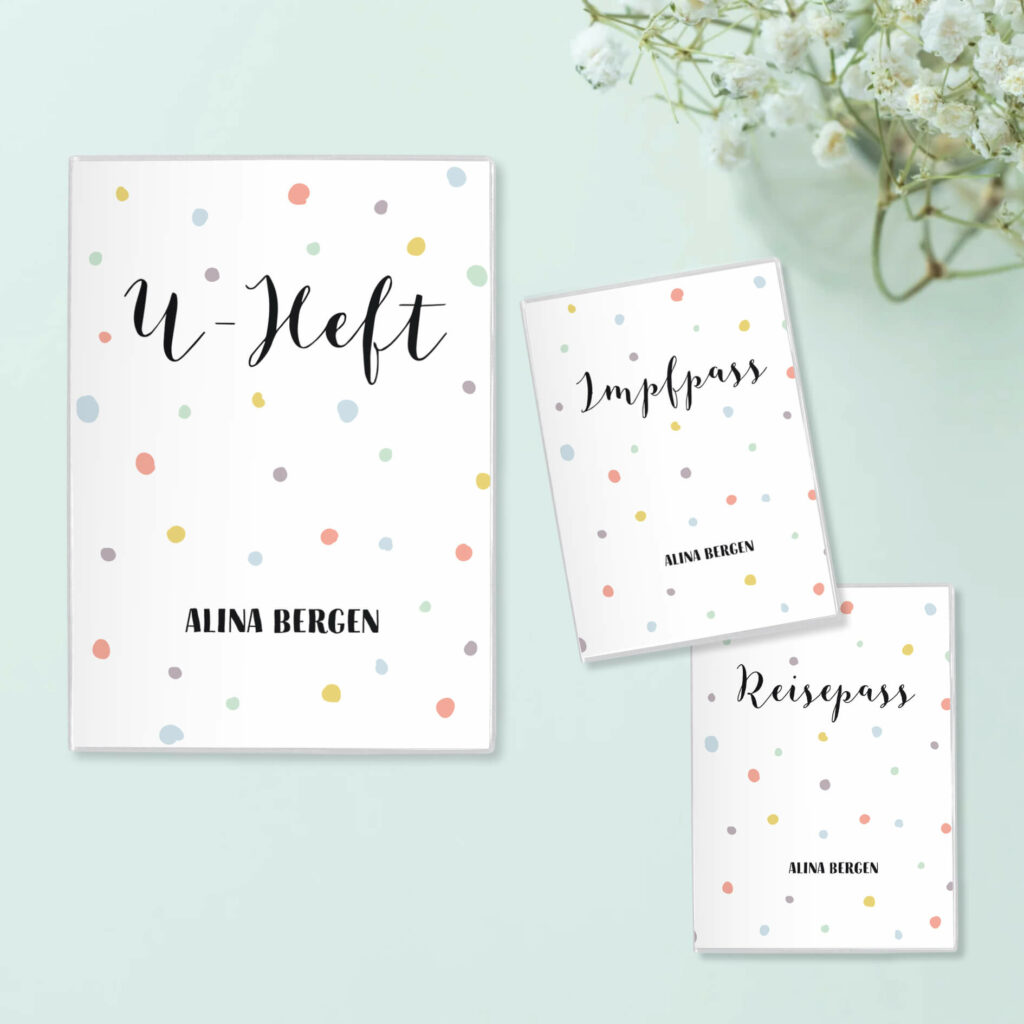 Personalisierte U-Heft- & Impfpasshülle, Set – Schutzhülle mit Namen – Geschenk zur Geburt – DIN A5/ DIN B7