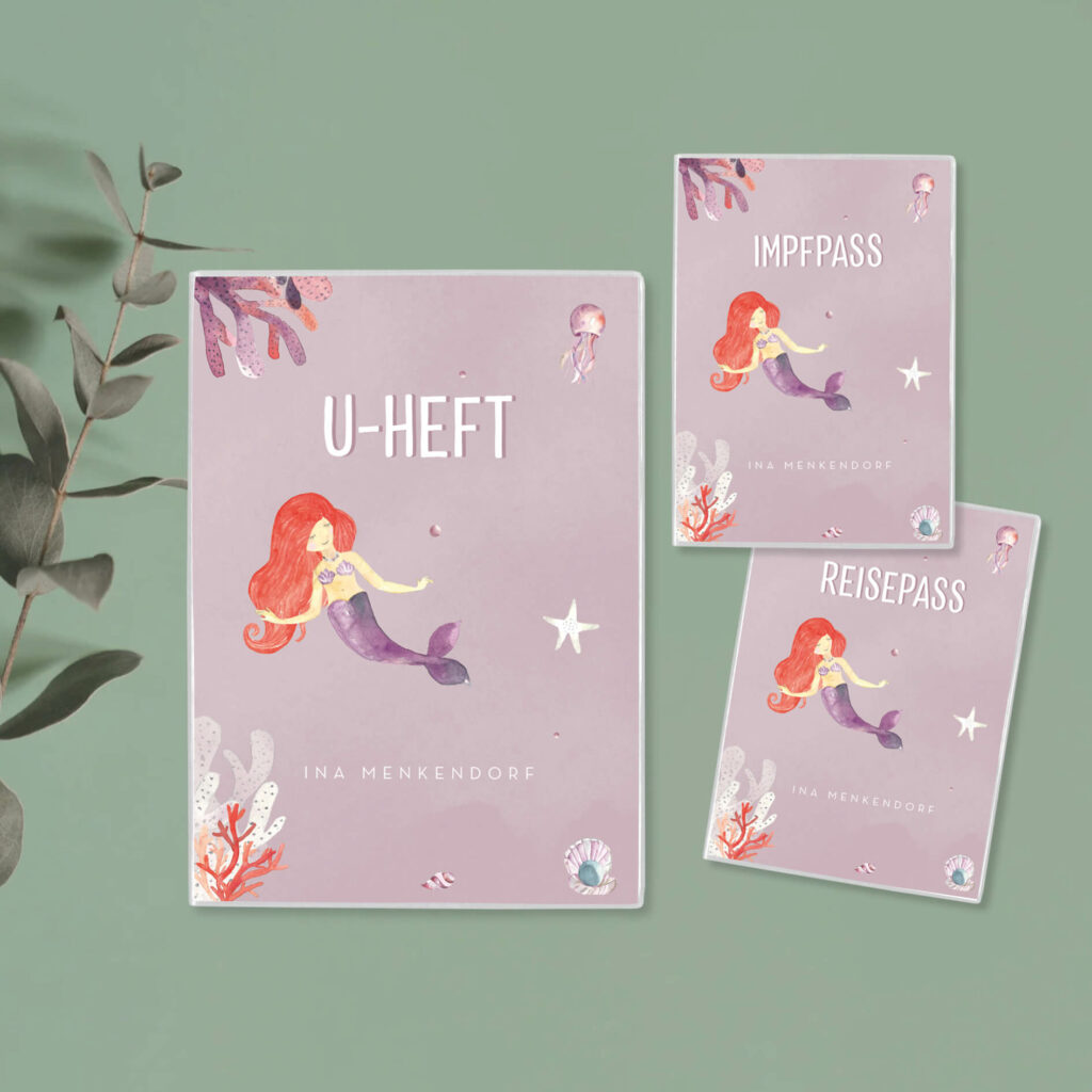 Personalisierte U-Heft- & Impfpasshülle, Set – Schutzhülle mit Namen – Geschenk zur Geburt – DIN A5/ DIN B7
