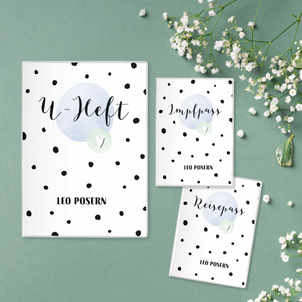Personalisierte U-Heft- & Impfpasshülle, Set – Schutzhülle mit Namen – Geschenk zur Geburt – DIN A5/ DIN B7