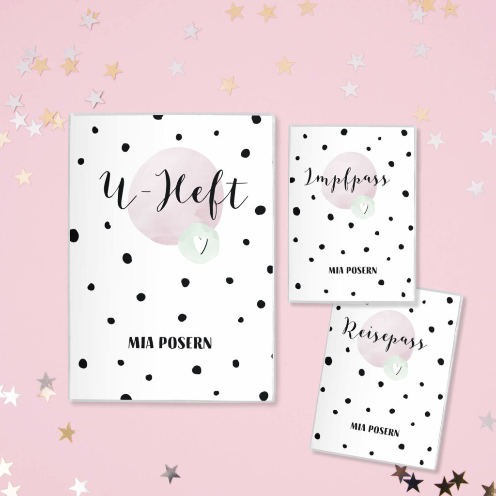 Personalisierte U-Heft- & Impfpasshülle, Set – Schutzhülle mit Namen – Geschenk zur Geburt – DIN A5/ DIN B7