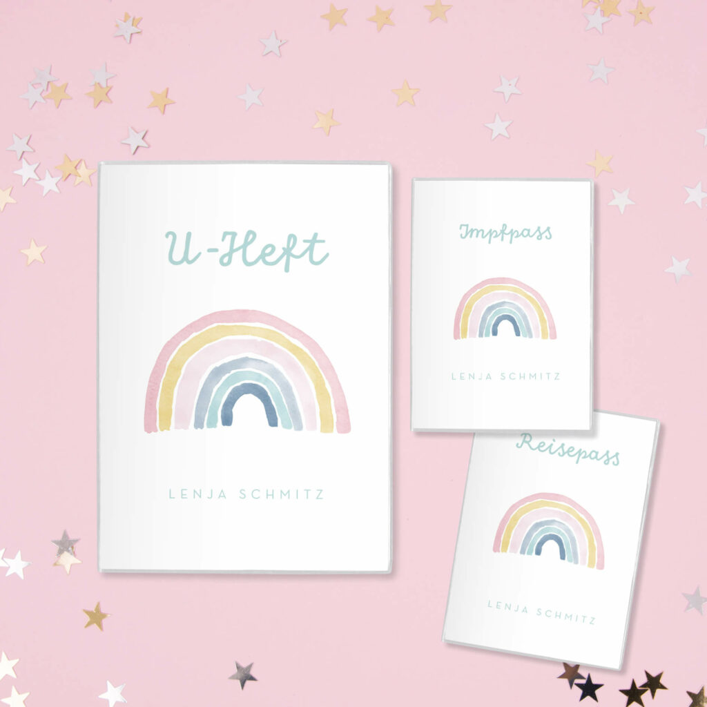 Personalisierte U-Heft- & Impfpasshülle, Set – Schutzhülle mit Namen – Geschenk zur Geburt – DIN A5/ DIN B7