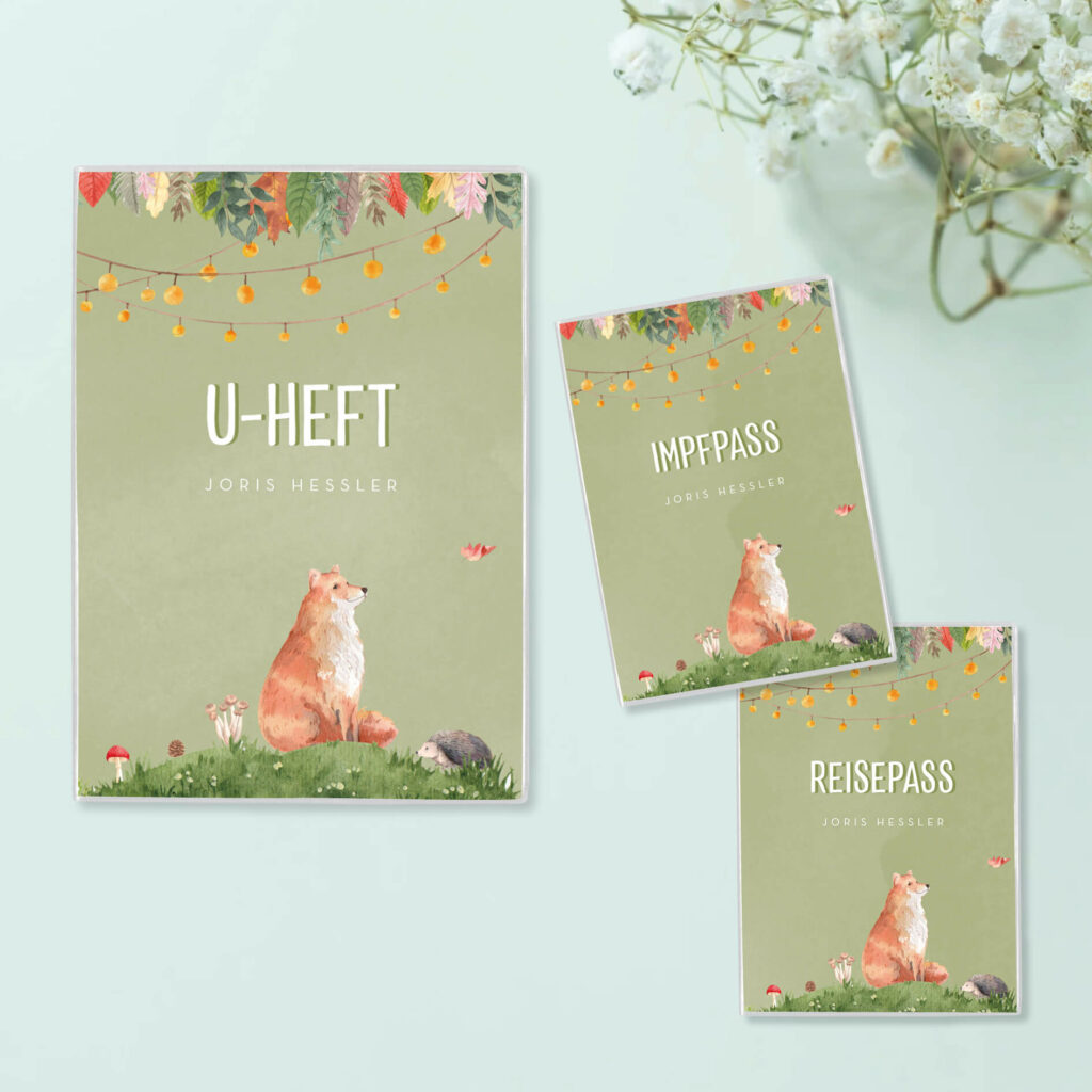 Personalisierte U-Heft- & Impfpasshülle, Set – Schutzhülle mit Namen – Geschenk zur Geburt – DIN A5/ DIN B7