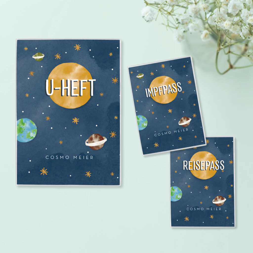 Personalisierte U-Heft- & Impfpasshülle, Set – Schutzhülle mit Namen – Geschenk zur Geburt – DIN A5/ DIN B7