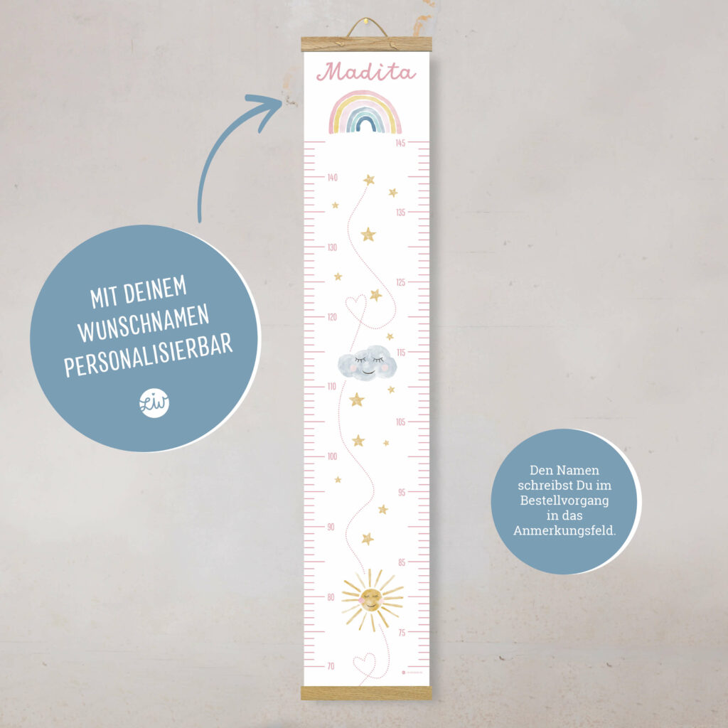 Personalisierte Messlatte für's Kinderzimmer – Geschenk zur Geburt – Messlatte mit Namen – Mädchen - Image 2