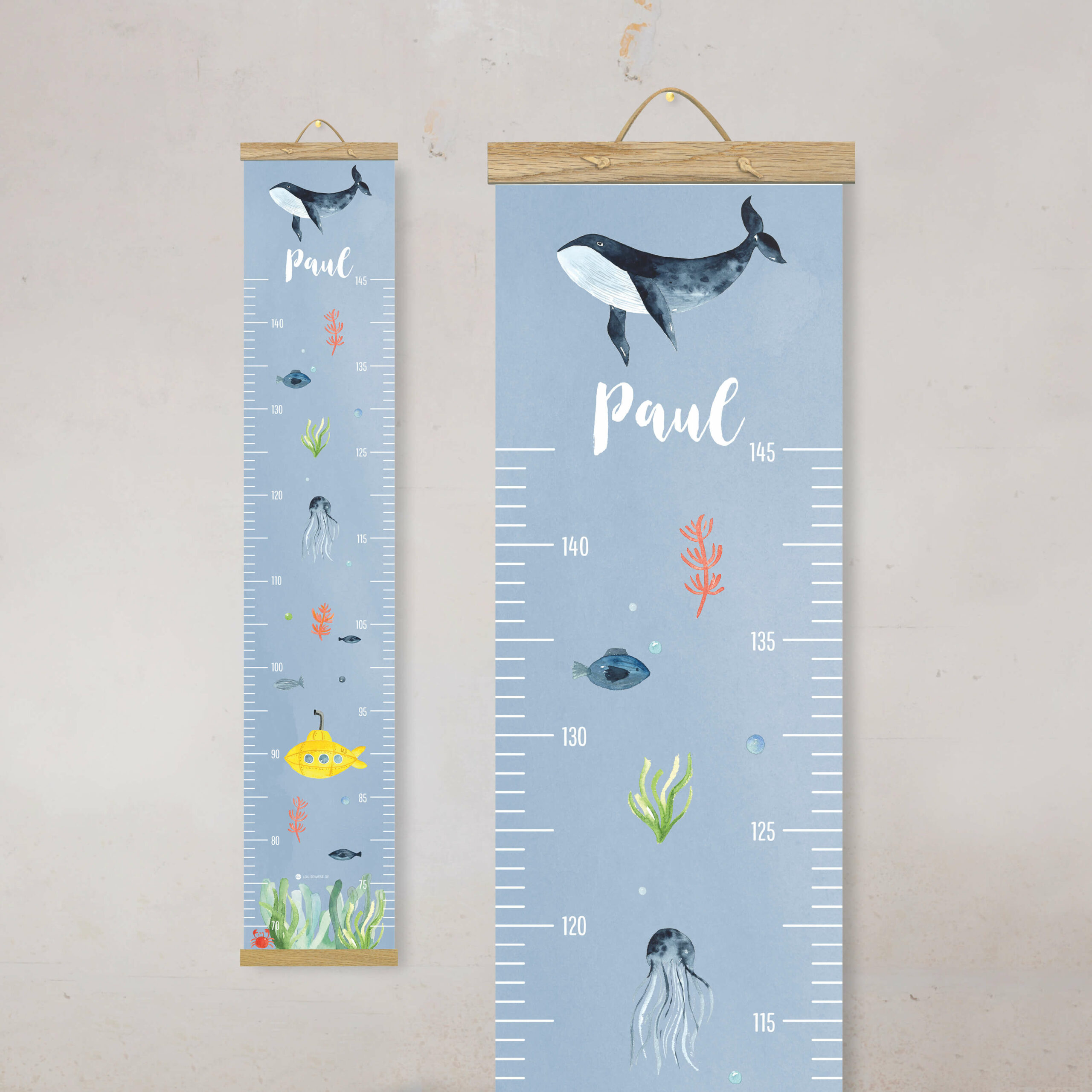 Personalisierte Wachstumsmesslatte Für Kinderzimmer – Tiere Aquarell-Design, 130 Cm, Selbstklebend, Mit Namensaufdruck