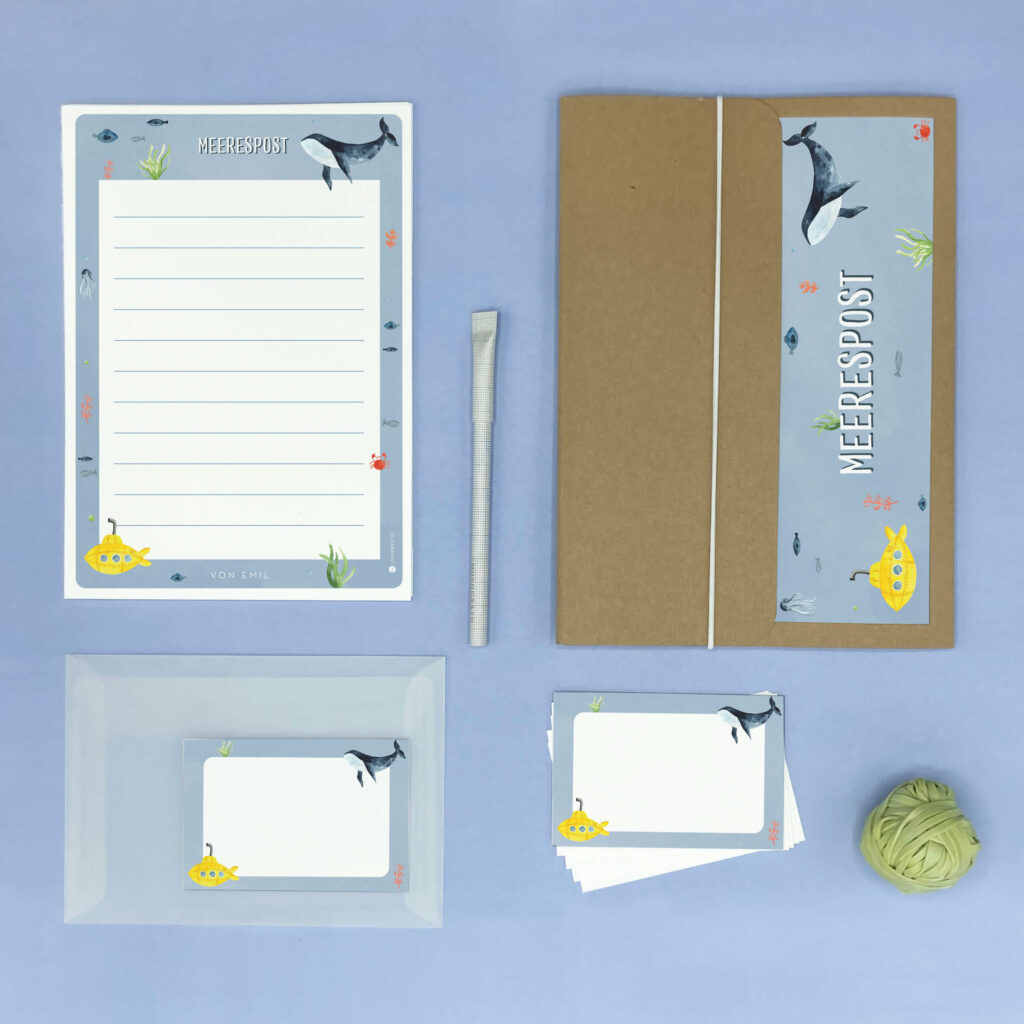 Personalisiertes Briefpapier | Geschenk Briefpapier mit Namen, Umschlägen & Adressetiketten | Schulanfang Geschenkidee