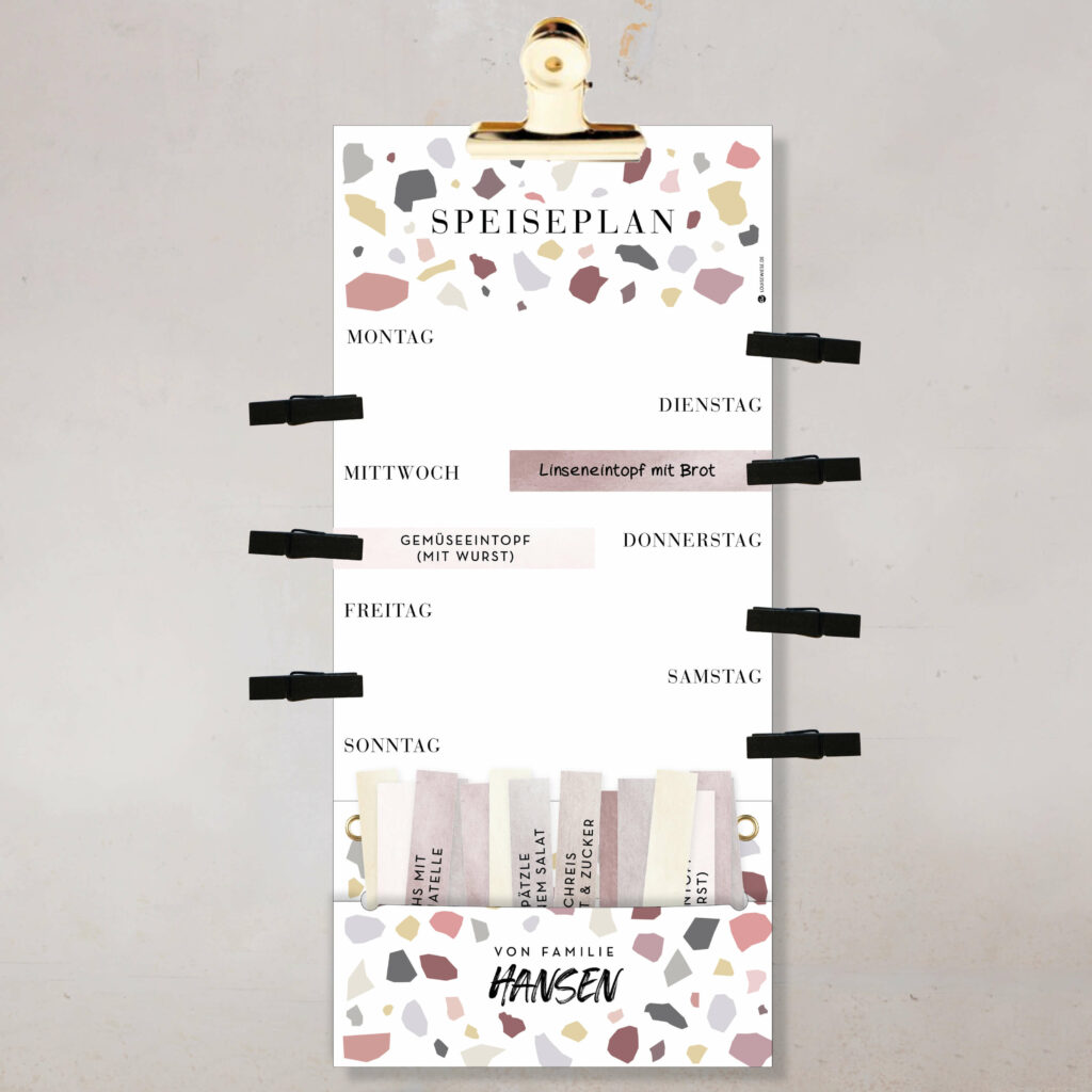 Speiseplan – Personalisierter Wochenplaner für Familien – Essensplan mit Kärtchen & Klammern - Image 2