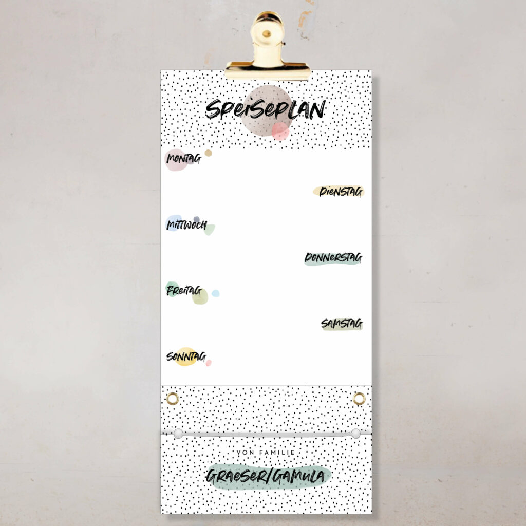 Speiseplan – Personalisierter Wochenplaner für Familien – Essensplan mit Kärtchen & Klammern - Image 3