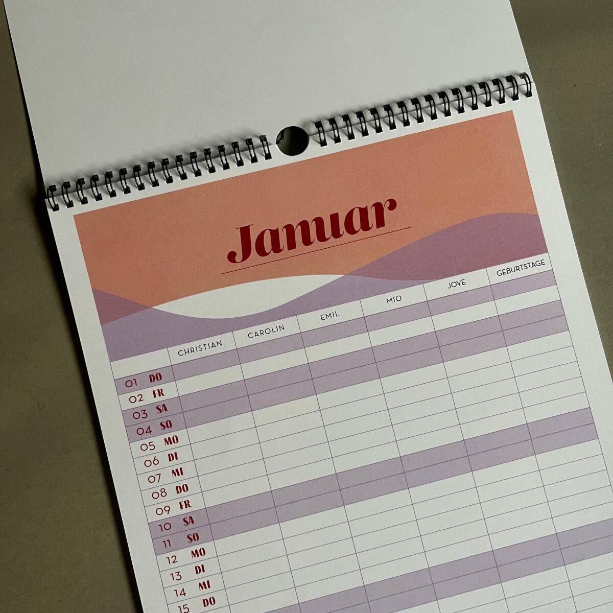 Familienkalender 2026 personalisiert , Wandkalender A4/A3 mit Namen, 1-6 Spalten - Image 5