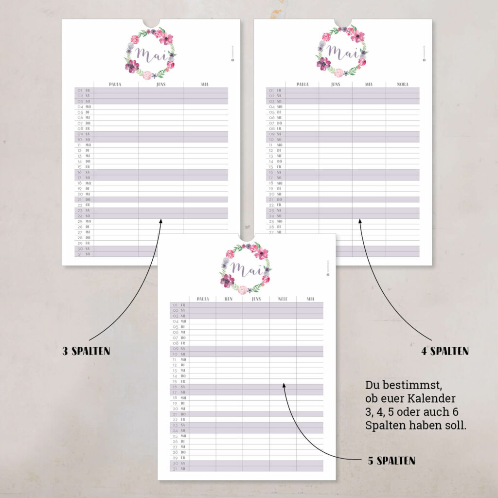 Familienkalender 2026 personalisiert , Wandkalender A4/A3 mit Namen, 1–6 Spalten - Image 2
