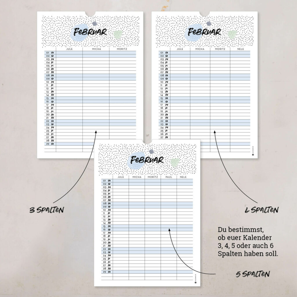 Familienkalender 2026 personalisiert , Wandkalender A4/A3 mit Namen, 1–6 Spalten - Image 2