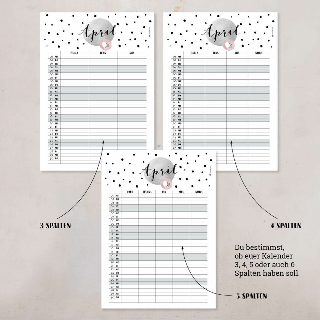 Familienkalender 2026 personalisiert , Wandkalender A4/A3 mit Namen, 1–6 Spalten - Image 2