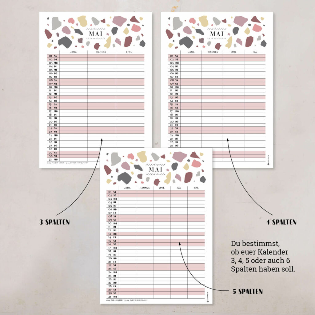 Familienkalender 2026 personalisiert , Wandkalender A4/A3 mit Namen, 1–6 Spalten - Image 2