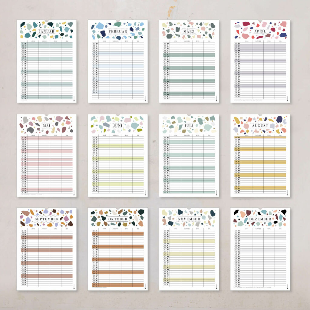 Familienkalender 2026 personalisiert , Wandkalender A4/A3 mit Namen, 1–6 Spalten - Image 3