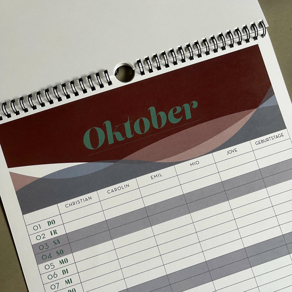 Familienkalender 2026 personalisiert , Wandkalender A4/A3 mit Namen, 1-6 Spalten - Image 7