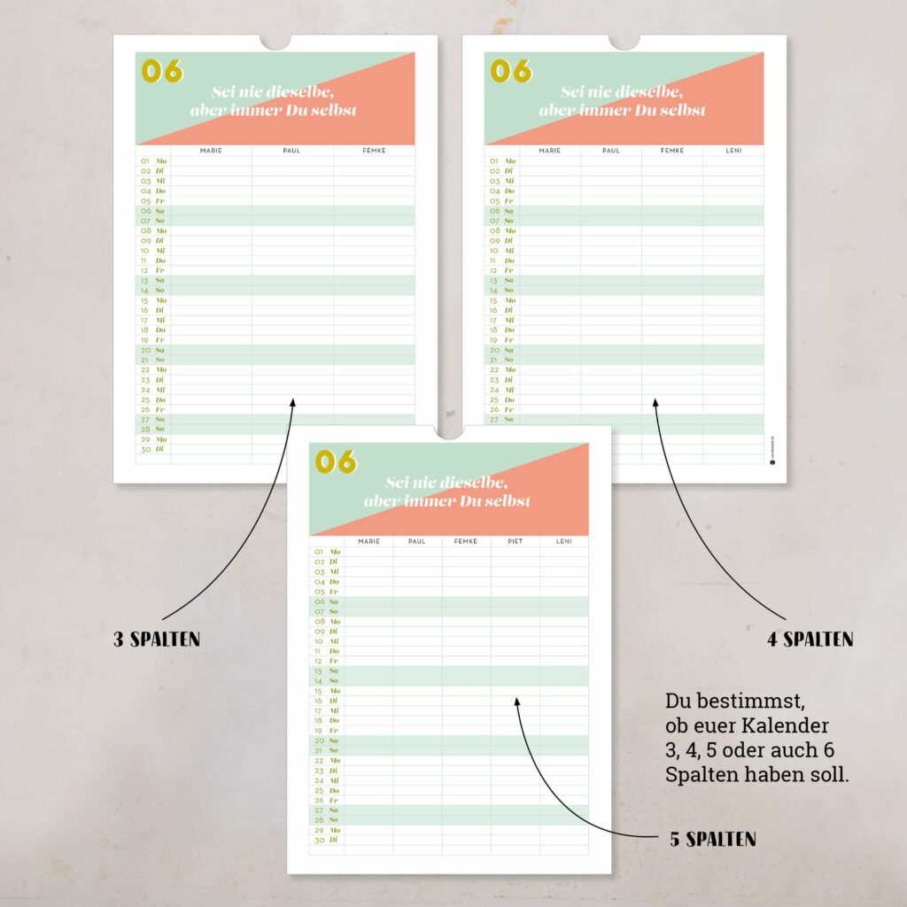 Familienkalender 2026 personalisiert , Wandkalender A4/A3 mit Namen, 1–6 Spalten - Image 2