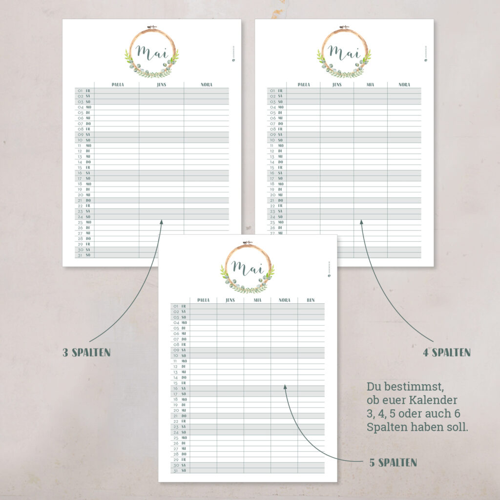 Familienkalender 2026 personalisiert , Wandkalender A4/A3 mit Namen, 1–6 Spalten - Image 2