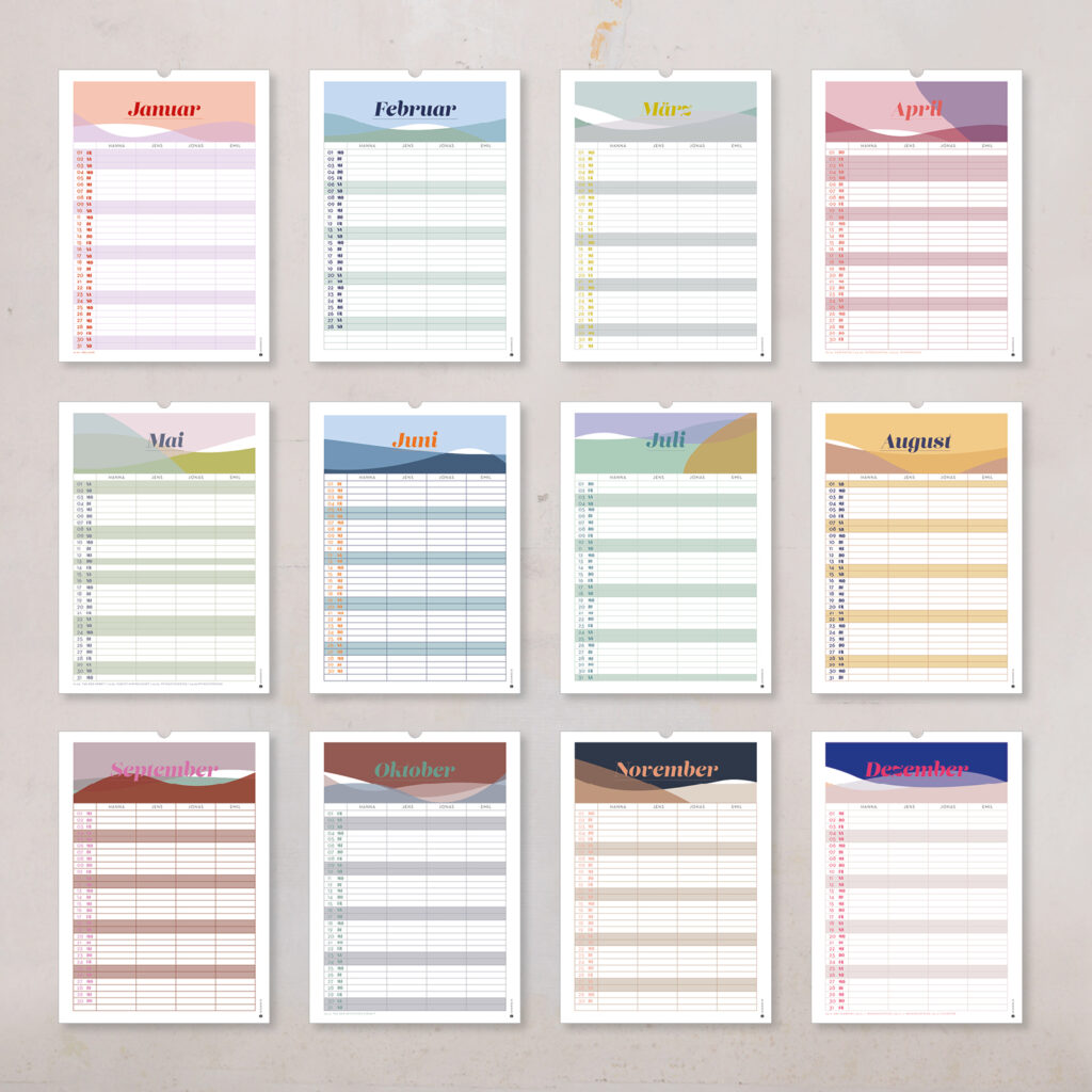 Familienkalender 2026 personalisiert , Wandkalender A4/A3 mit Namen, 1–6 Spalten - Image 3