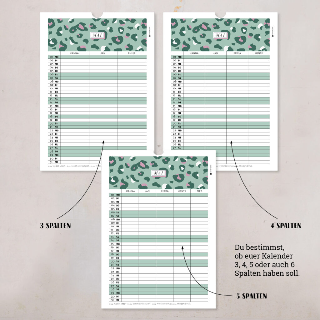 Familienkalender 2026 personalisiert , Wandkalender A4/A3 mit Namen, 1–6 Spalten - Image 2