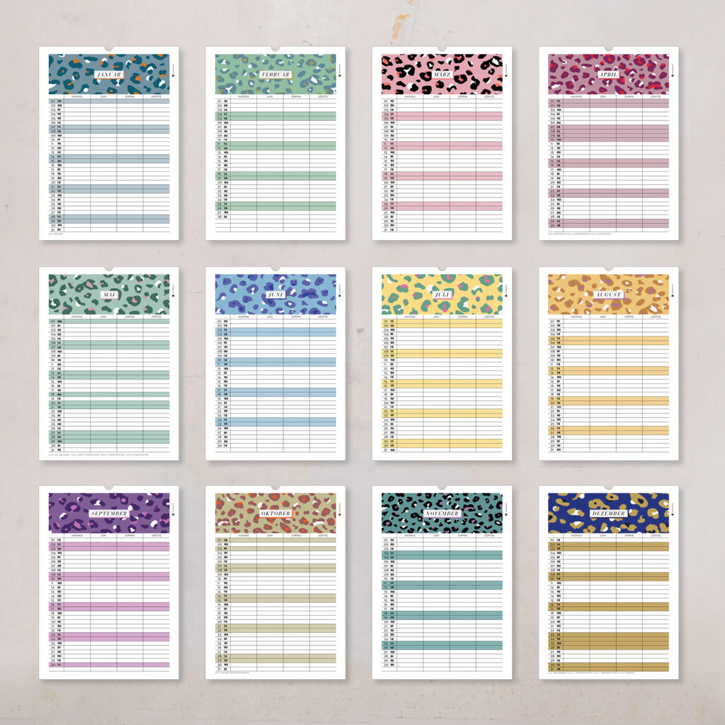 Familienkalender 2026 personalisiert , Wandkalender A4/A3 mit Namen, 1–6 Spalten - Image 3