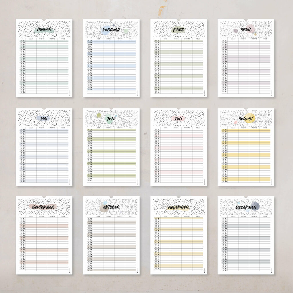 Familienkalender 2026 personalisiert , Wandkalender A4/A3 mit Namen, 1–6 Spalten - Image 3