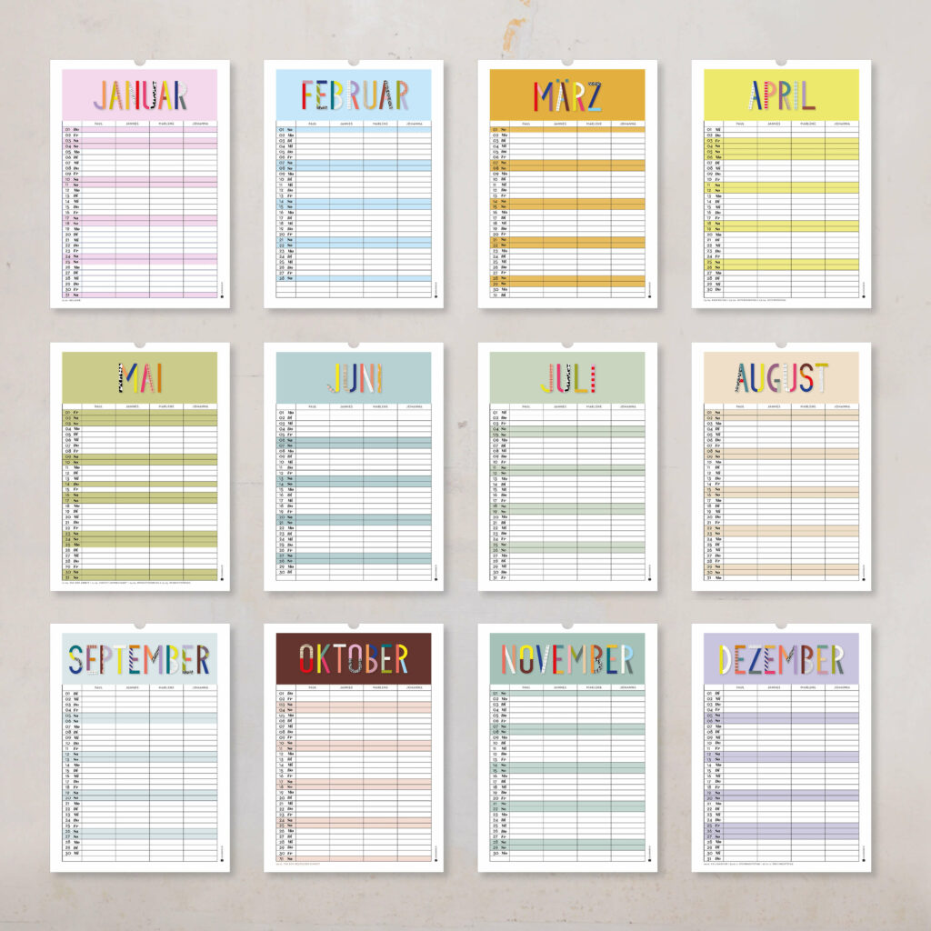 Familienkalender 2026 personalisiert , Wandkalender A4/A3 mit Namen, 1–6 Spalten - Image 3