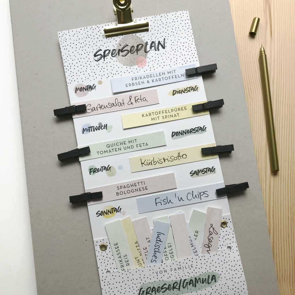 Speiseplan – Personalisierter Wochenplaner für Familien – Essensplan mit Kärtchen & Klammern - Image 6