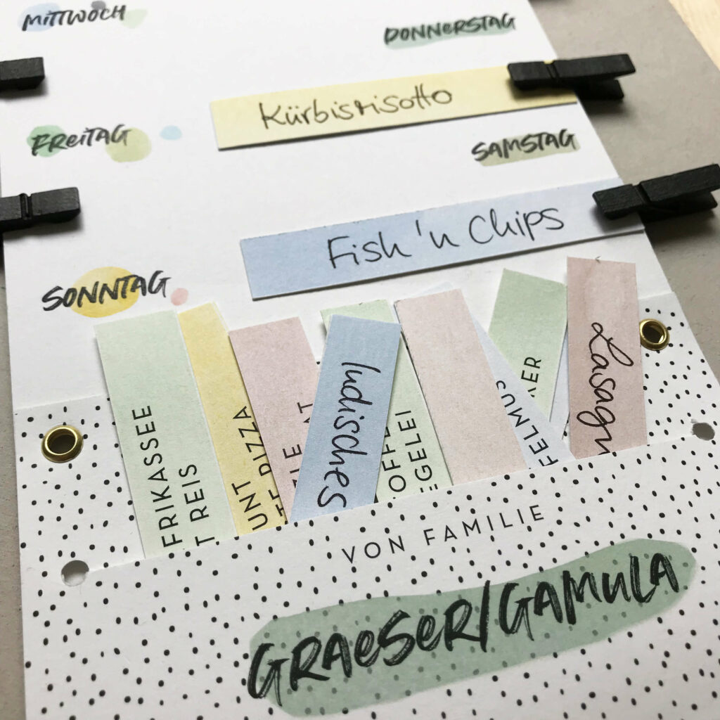 Speiseplan – Personalisierter Wochenplaner für Familien – Essensplan mit Kärtchen & Klammern - Image 7