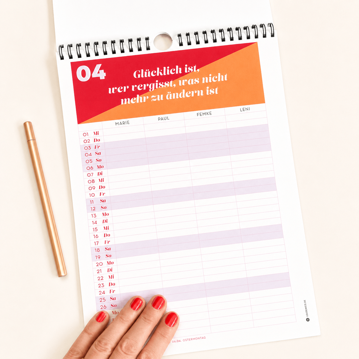 Familienkalender 2027 mit Namen Sprüche